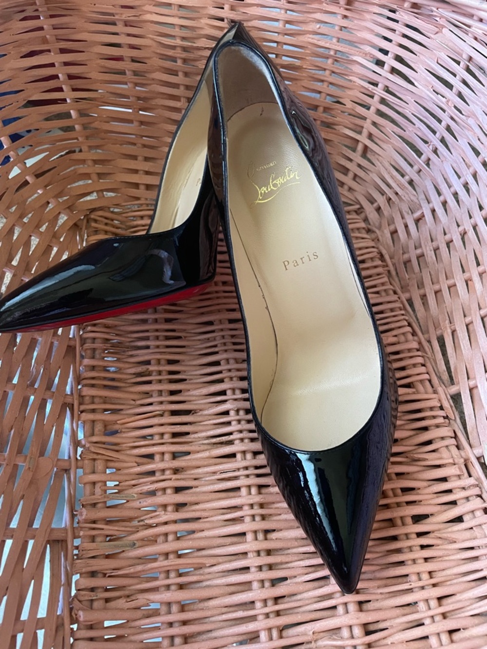Christian Louboutin Black Patent Pointed-Toe Pumps